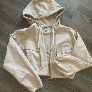 Topshop Cropped Hooded Zip Up Jacket (Sand Color)